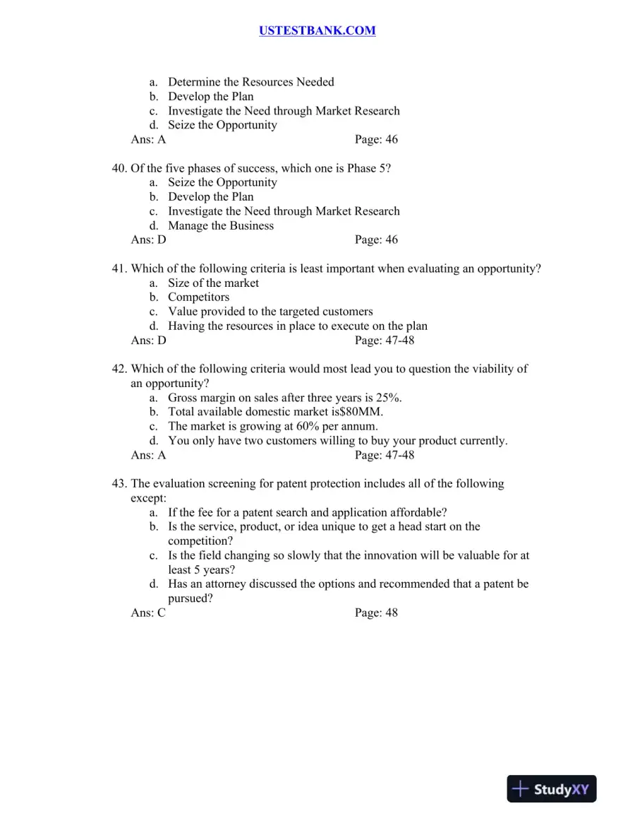 Test Bank for Patterns of Entrepreneurship Management, 4th Edition, page 13