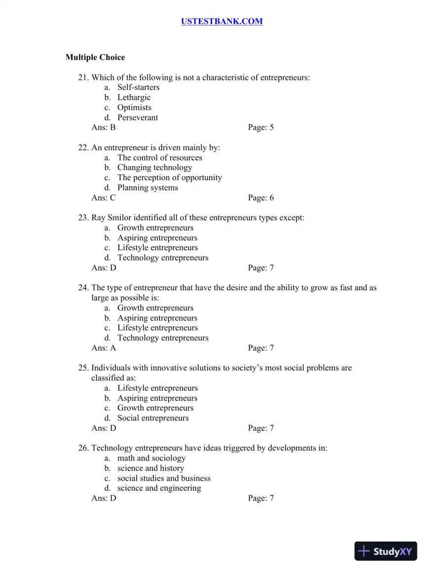 Test Bank for Patterns of Entrepreneurship Management, 4th Edition, page 4