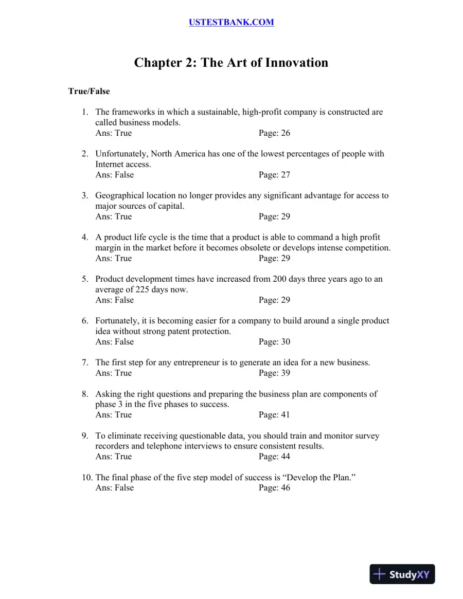 Test Bank for Patterns of Entrepreneurship Management, 4th Edition, page 8