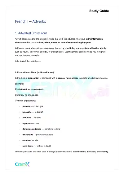 French I - Adverbs - Page 1 preview image