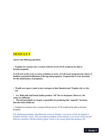 2023 BIOD151 Anatomy and Physiology Test Bank Module 6 With Answers (24 Solved Questions) - Page 1 preview image