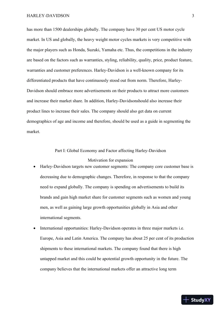 Harley-Davidson's Global Expansion Strategy: Enhancing Market Position and Sustaining Long-Term Growth, page 4