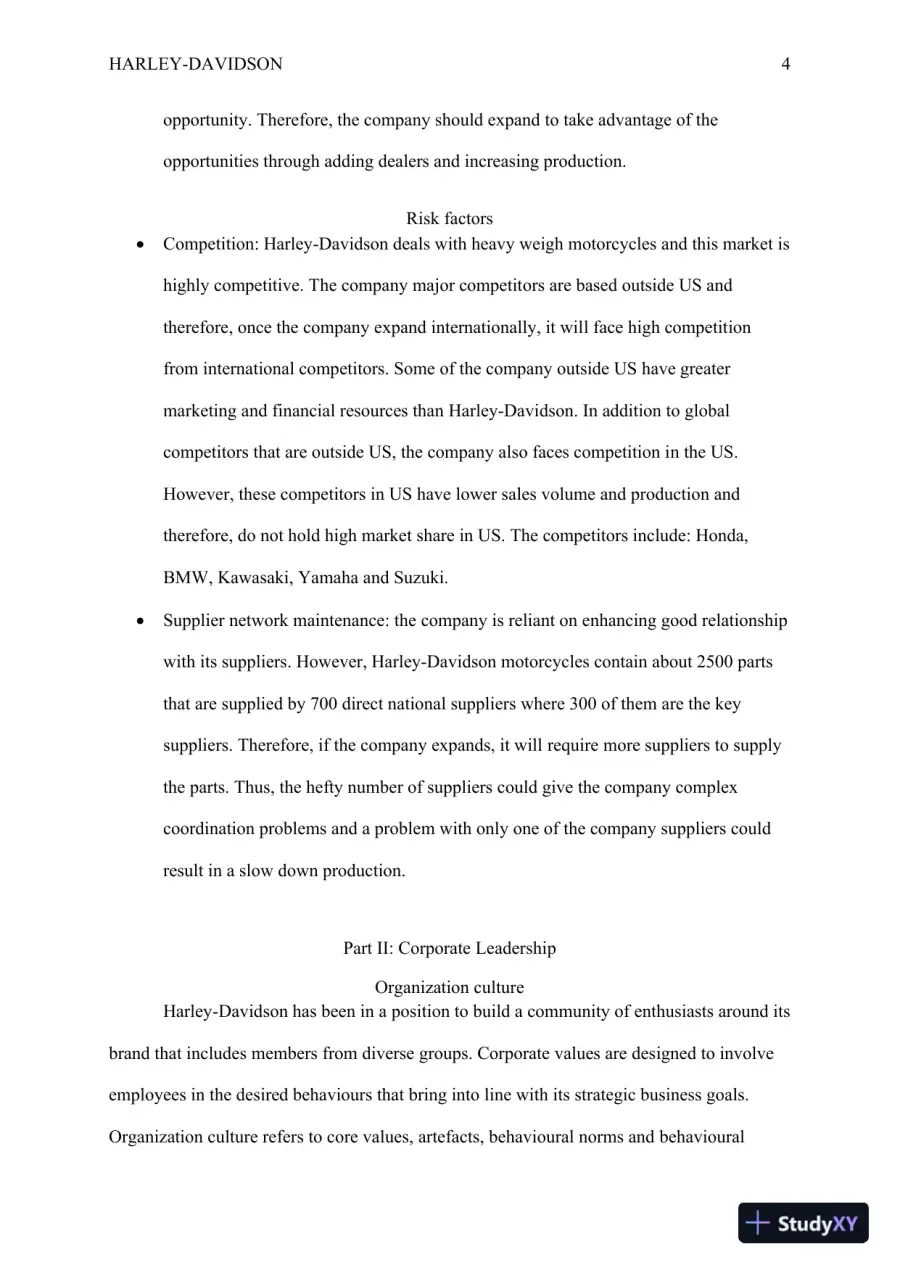 Harley-Davidson's Global Expansion Strategy: Enhancing Market Position and Sustaining Long-Term Growth, page 5
