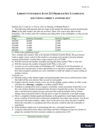 Liberty University Econ 213 Problem Set 2 Complete Solutions Correct Answers Key - Page 1 preview image