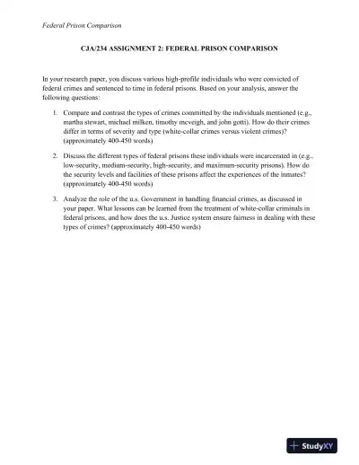 CJA/234 ASSIGNMENT 2: FEDERAL PRISON COMPARISON - Page 1 preview image