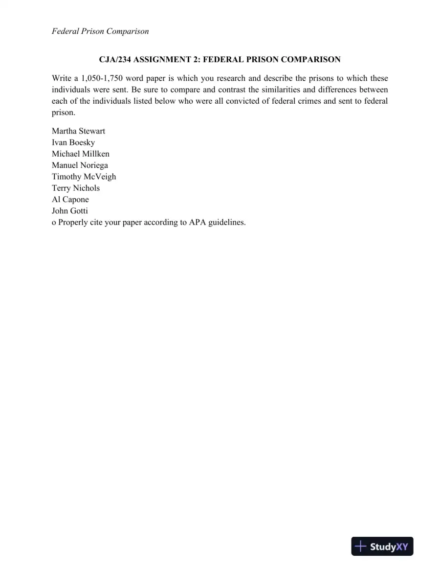 CJA/234 ASSIGNMENT 2: FEDERAL PRISON COMPARISON, page 3