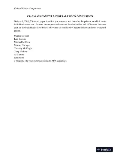 CJA/234 ASSIGNMENT 2: FEDERAL PRISON COMPARISON - Page 3 preview image
