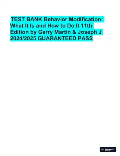Test Bank for Behavior Modification: What It Is and How To Do It, 11th Edition (Chapters 1-30) - Page 1 preview image