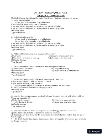 Test Bank for Behavior Modification: What It Is and How To Do It, 11th Edition (Chapters 1-30) - Page 3 preview image