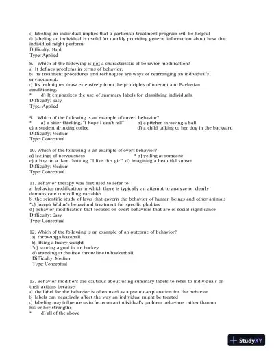 Test Bank for Behavior Modification: What It Is and How To Do It, 11th Edition (Chapters 1-30) - Page 4 preview image