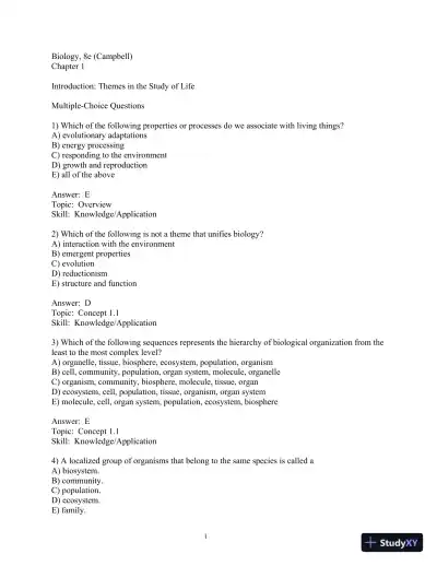 Test Bank For Biology, 8th Edition - Page 1 preview image