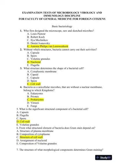 Microbiology Practice Exam With Answers (1000 Solved Questions) - Page 1 preview image