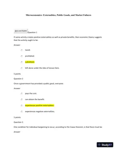 Microeconomics: Externalities, Public Goods, And Market Failures - Page 1 preview image