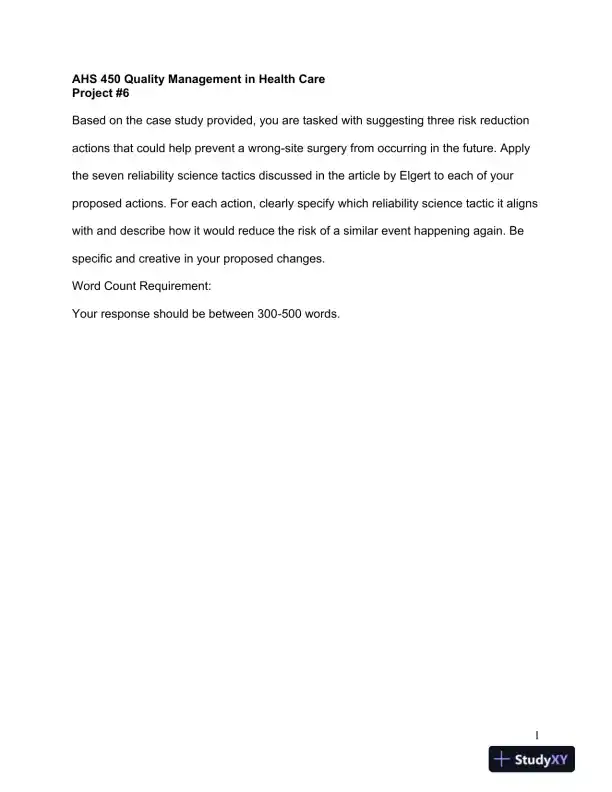 AHS 450 Quality Management in Health Care - Page 1 preview image