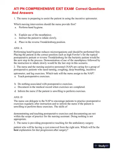 ATI PN Healthcare Assessment Comprehensive Exit Exam With Answers (6 Solved Questions) - Page 1 preview image