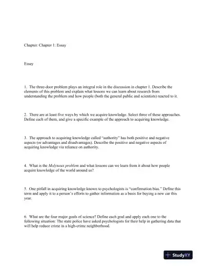 Research Methods: Concepts and Connections 1st Edition Test Bank - Page 1 preview image