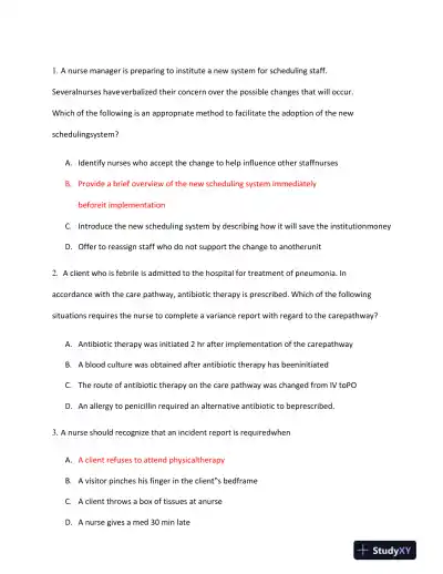 ATI Leadership Proctored Exam with Answers (70 Solved Questions) - Page 3 preview image