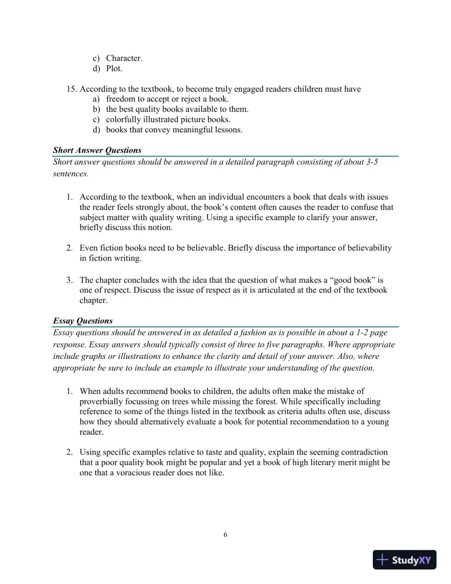 Test Bank for Childrens Literature, Briefly , 7th Edition, page 14