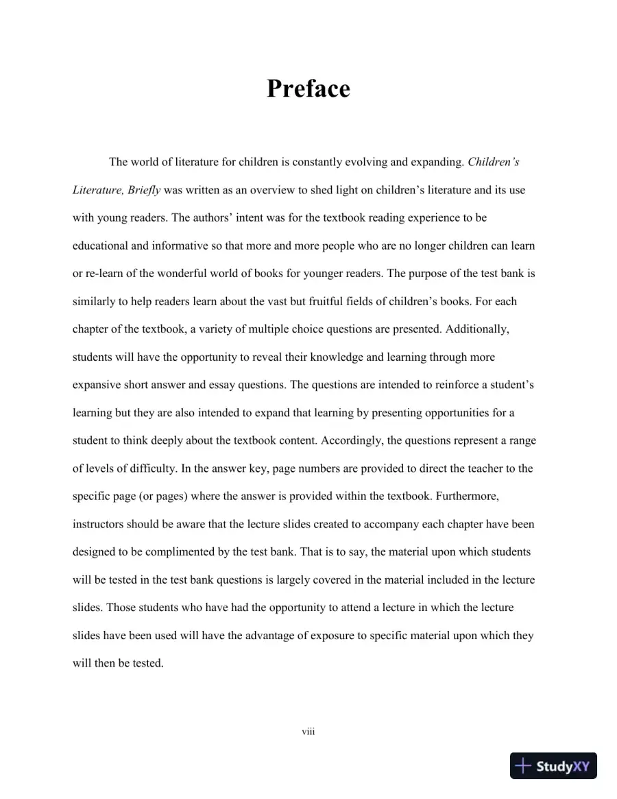 Test Bank for Childrens Literature, Briefly , 7th Edition, page 8