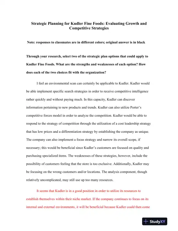 Strategic Planning for Kudler Fine Foods: Evaluating Growth and Competitive Strategies - Page 1 preview image