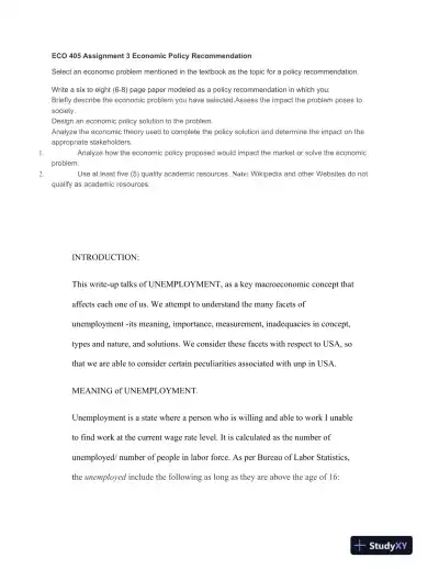 ECO 405 Assignment 3 Economic Policy Recommendation - Page 1 preview image