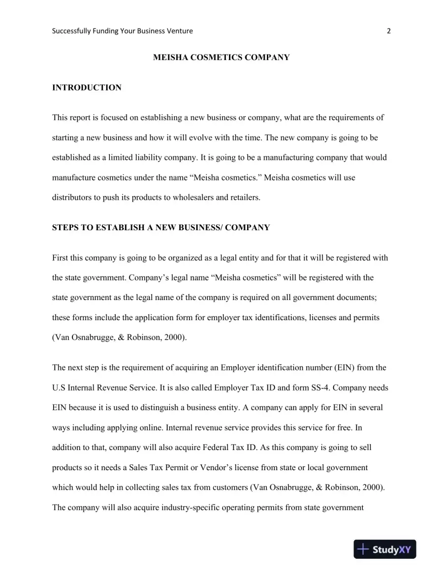 BUS 313 Assignment 2 Successfully Funding Your Business Venture, page 3