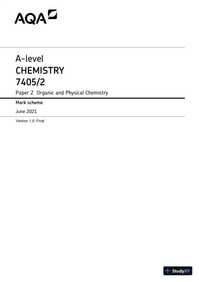 2021 AQA A-level Chemistry Paper 2 7405/2 with Answers (10 Solved Questions) - Page 1 preview image