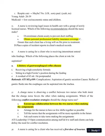 2023 RN Comprehensive Predictor with Answers (181 Solved Questions) - Page 11 preview image