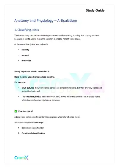 Anatomy and Physiology - Articulations - Page 1 preview image