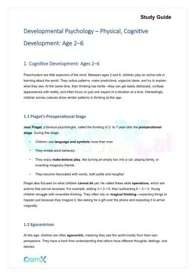 Developmental Psychology - Physical, Cognitive Development Age 2–6 - Page 1 preview image