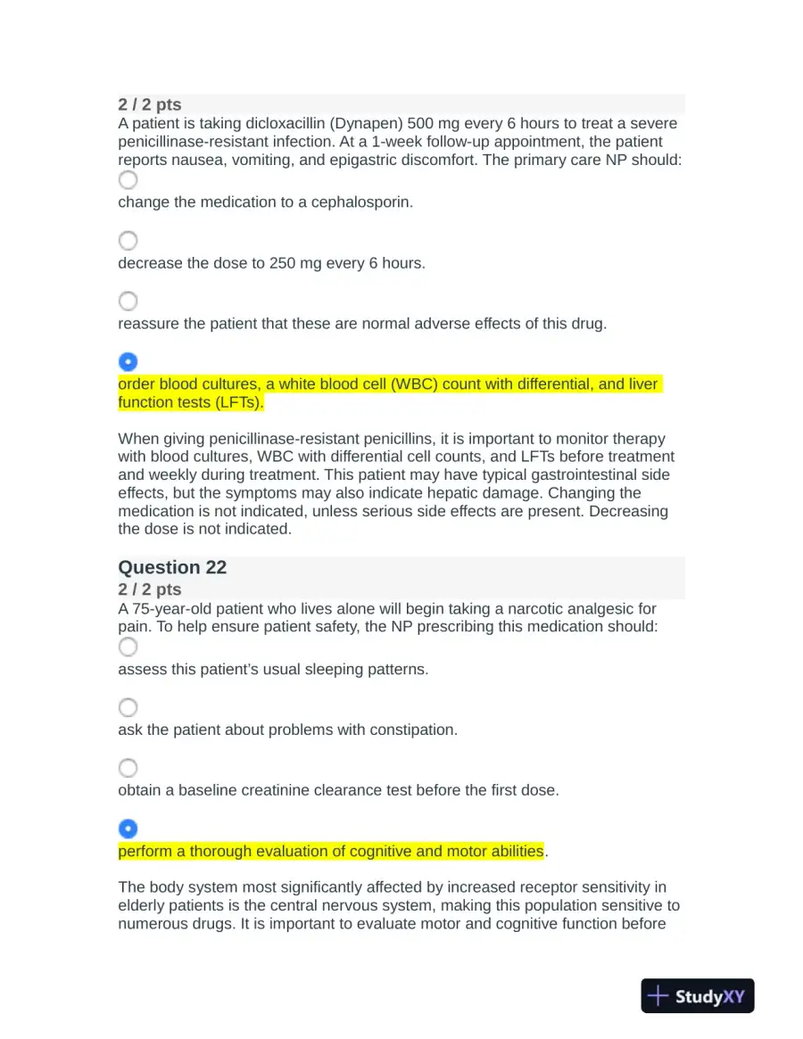 NR508 Nursing Diagnosis Final Exam With Answers (75 Solved Questions), page 13