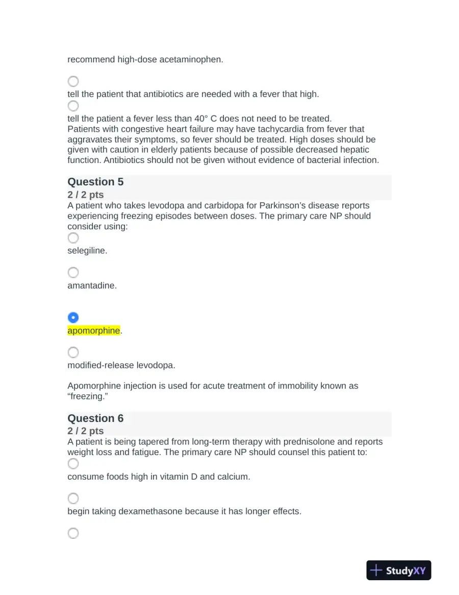NR508 Nursing Diagnosis Final Exam With Answers (75 Solved Questions), page 4