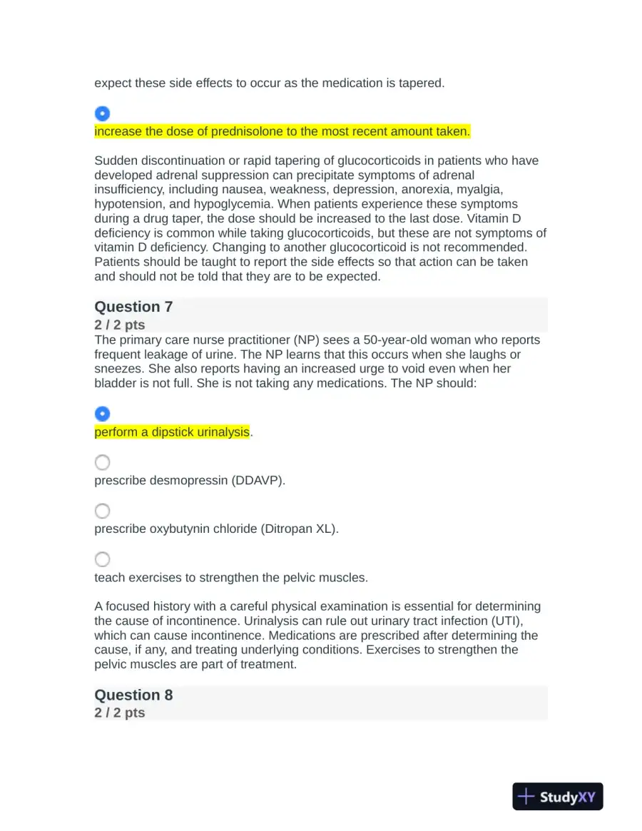 NR508 Nursing Diagnosis Final Exam With Answers (75 Solved Questions), page 5