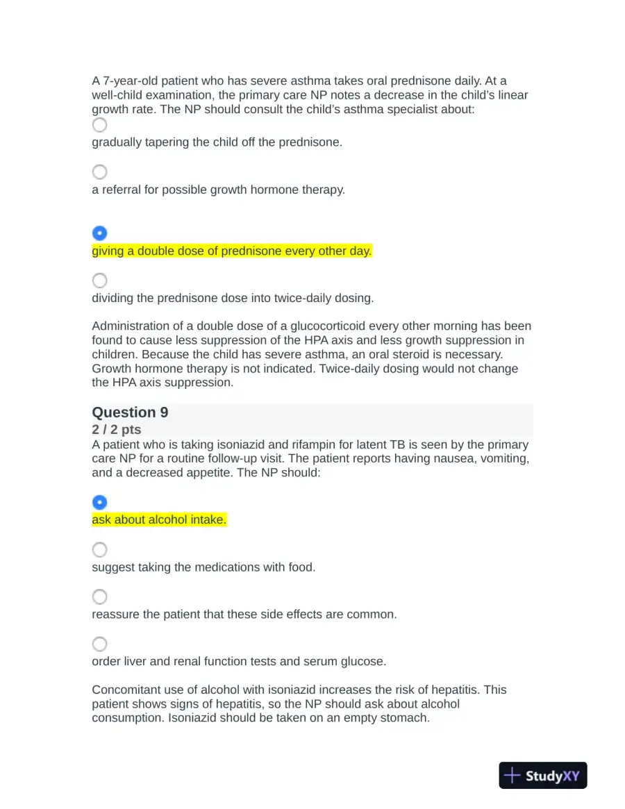 NR508 Nursing Diagnosis Final Exam With Answers (75 Solved Questions), page 6