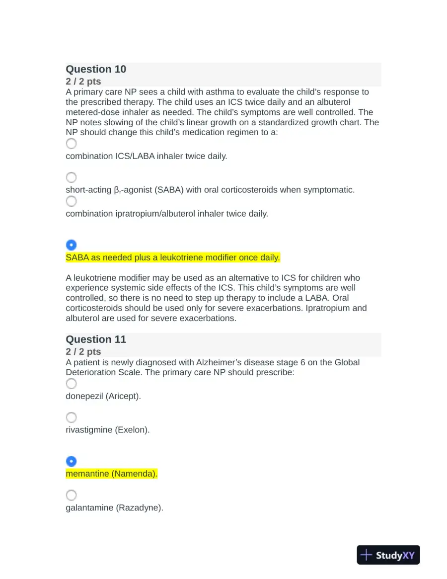 NR508 Nursing Diagnosis Final Exam With Answers (75 Solved Questions), page 7
