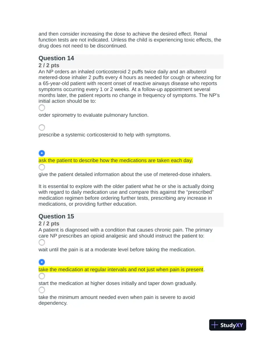 NR508 Nursing Diagnosis Final Exam With Answers (75 Solved Questions), page 9
