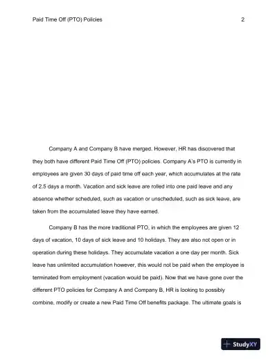Case study�Paid Time Off (PTO) Policies - Argosy University - Page 3 preview image