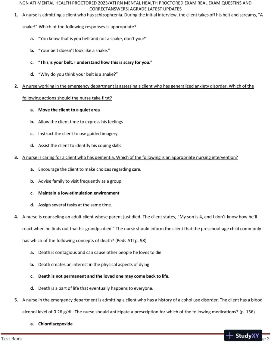 2023 ATI RN Mental Health Proctored Real Exam with Answers (70 Solved Questions), page 3
