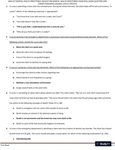 2023 ATI RN Mental Health Proctored Real Exam with Answers (70 Solved Questions) - Page 3 preview image