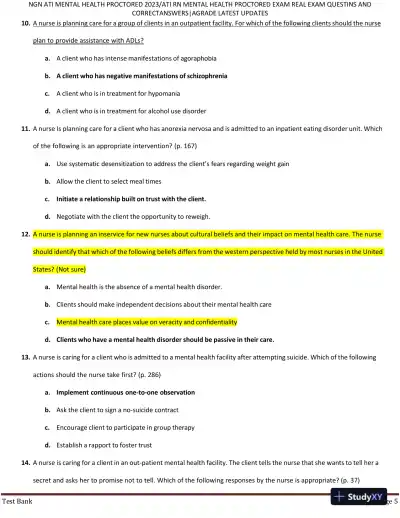 2023 ATI RN Mental Health Proctored Real Exam with Answers (70 Solved Questions) - Page 6 preview image