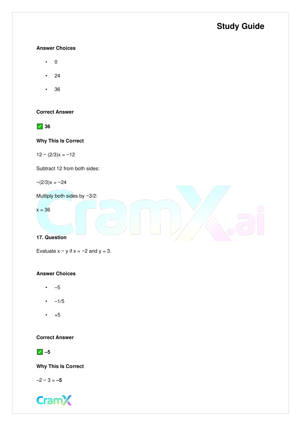 Basic Math and Pre-Algebra - Variables Algebraic Expressions and Simple Equations - Page 10 preview image