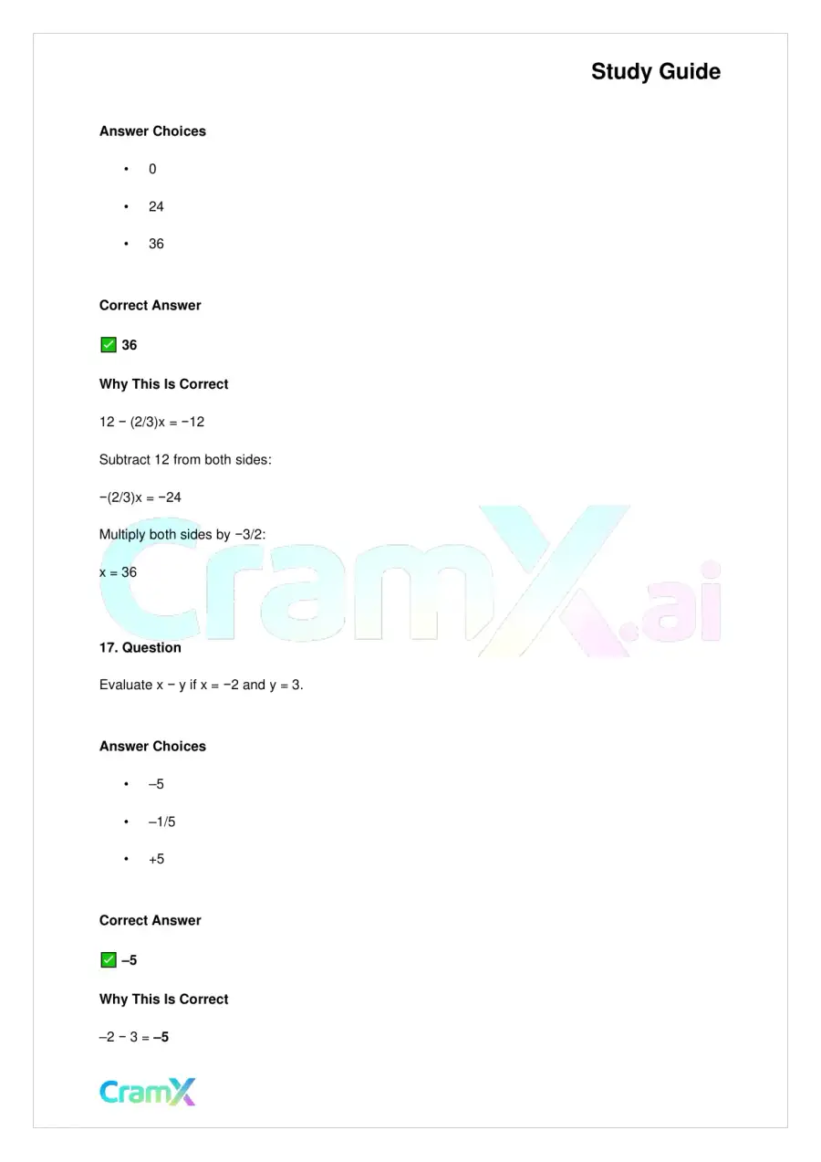 Basic Math and Pre-Algebra - Variables Algebraic Expressions and Simple Equations, page 10