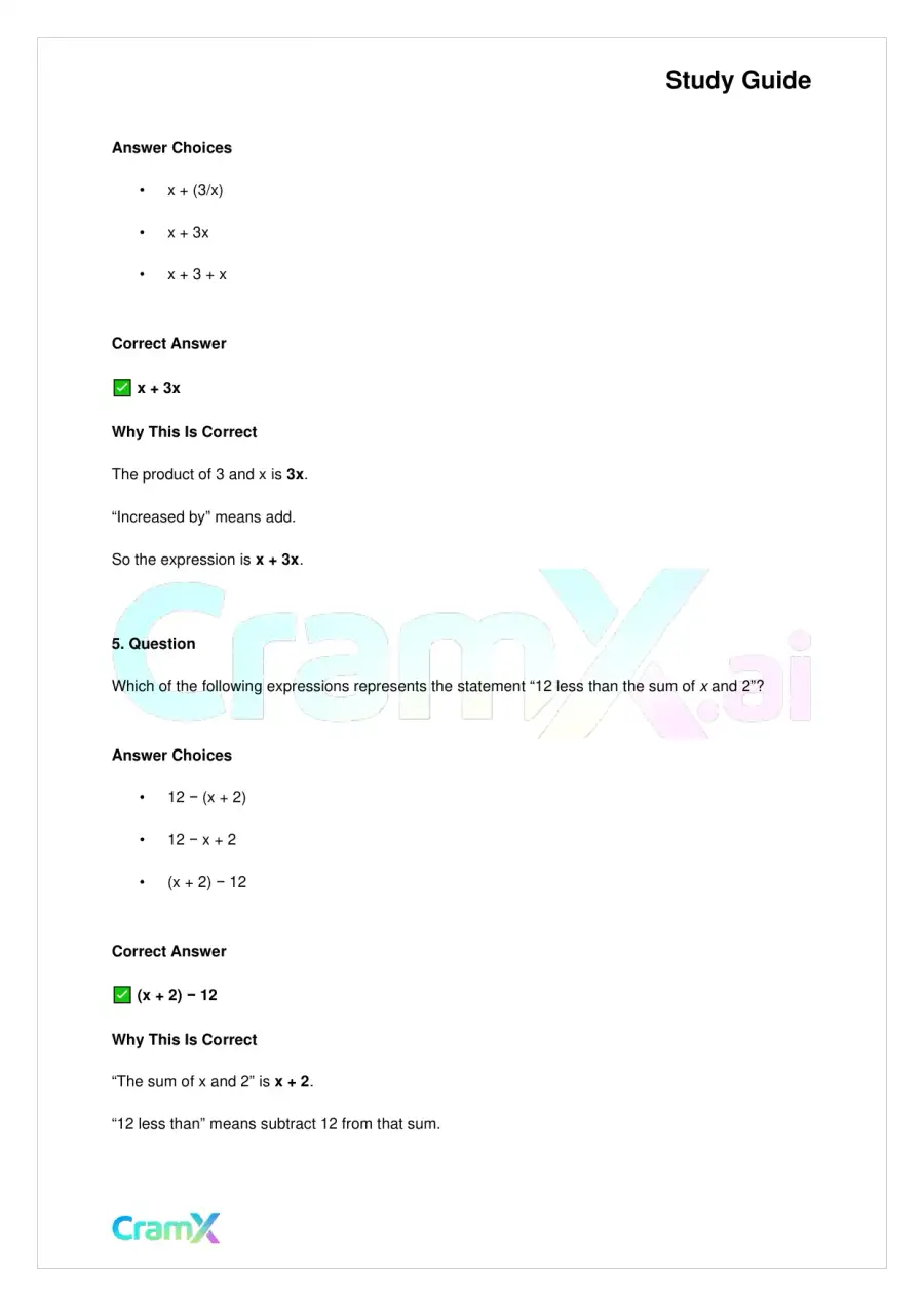 Basic Math and Pre-Algebra - Variables Algebraic Expressions and Simple Equations, page 3