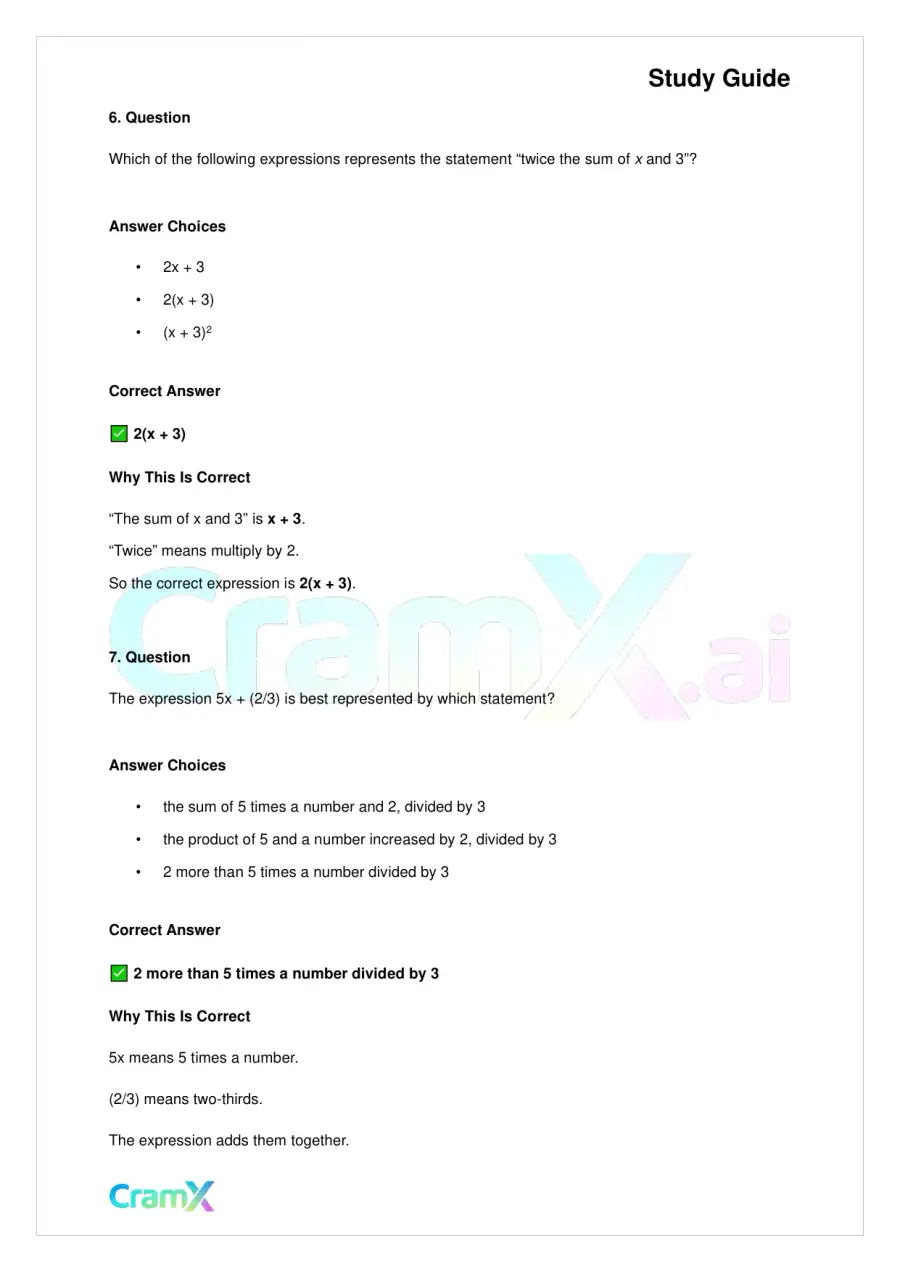 Basic Math and Pre-Algebra - Variables Algebraic Expressions and Simple Equations, page 4