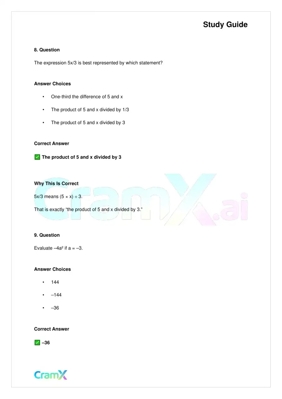Basic Math and Pre-Algebra - Variables Algebraic Expressions and Simple Equations, page 5