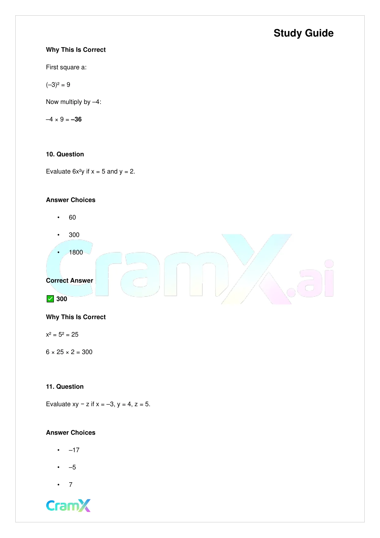 Basic Math and Pre-Algebra - Variables Algebraic Expressions and Simple Equations - Page 6 preview image
