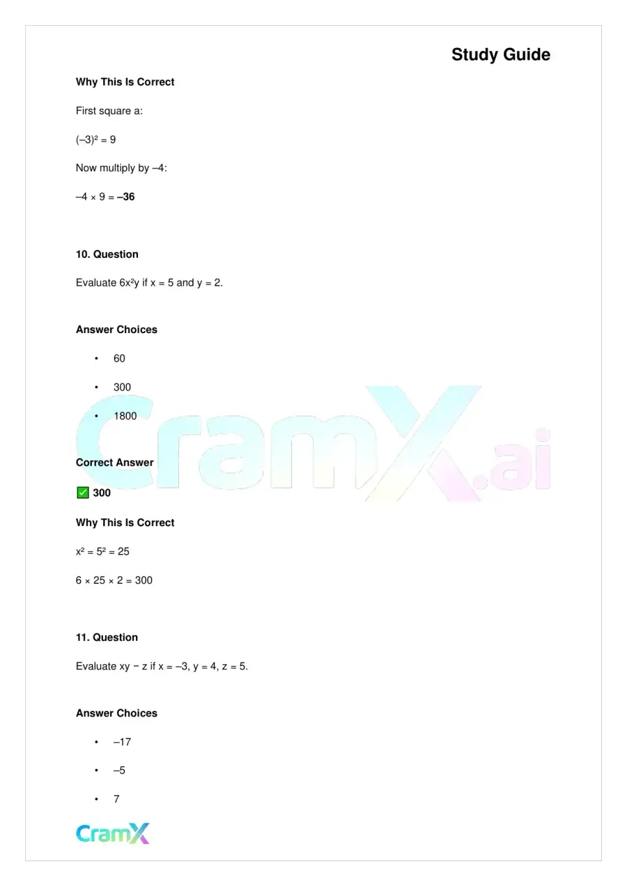 Basic Math and Pre-Algebra - Variables Algebraic Expressions and Simple Equations, page 6