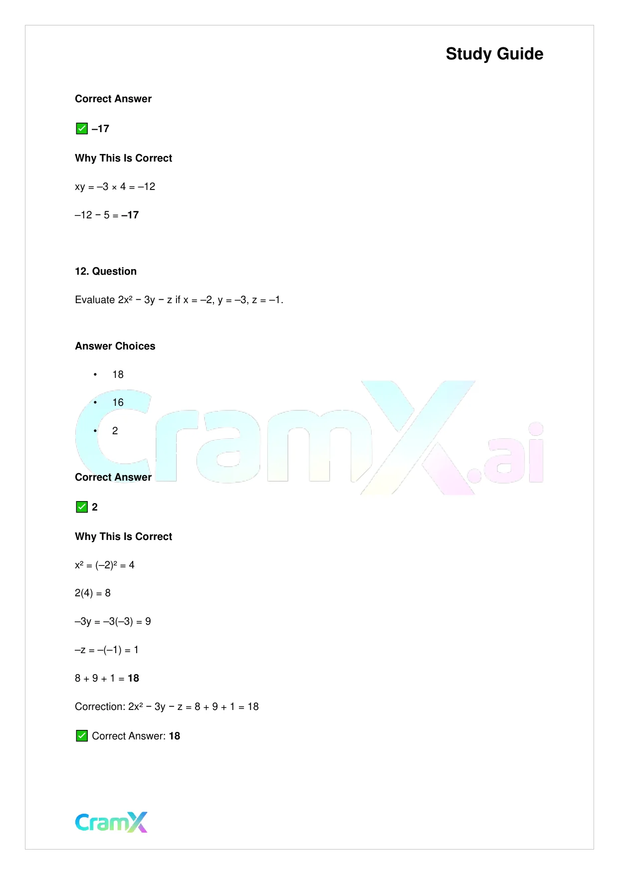 Basic Math and Pre-Algebra - Variables Algebraic Expressions and Simple Equations - Page 7 preview image