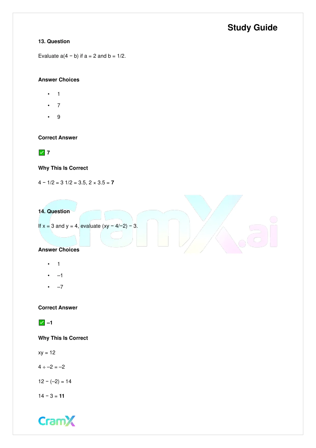 Basic Math and Pre-Algebra - Variables Algebraic Expressions and Simple Equations - Page 8 preview image