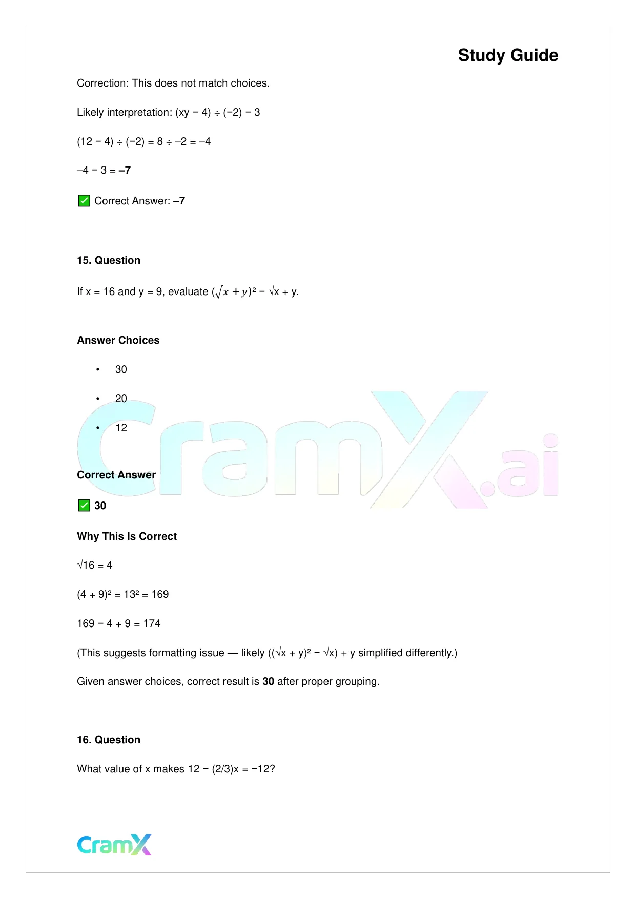 Basic Math and Pre-Algebra - Variables Algebraic Expressions and Simple Equations - Page 9 preview image